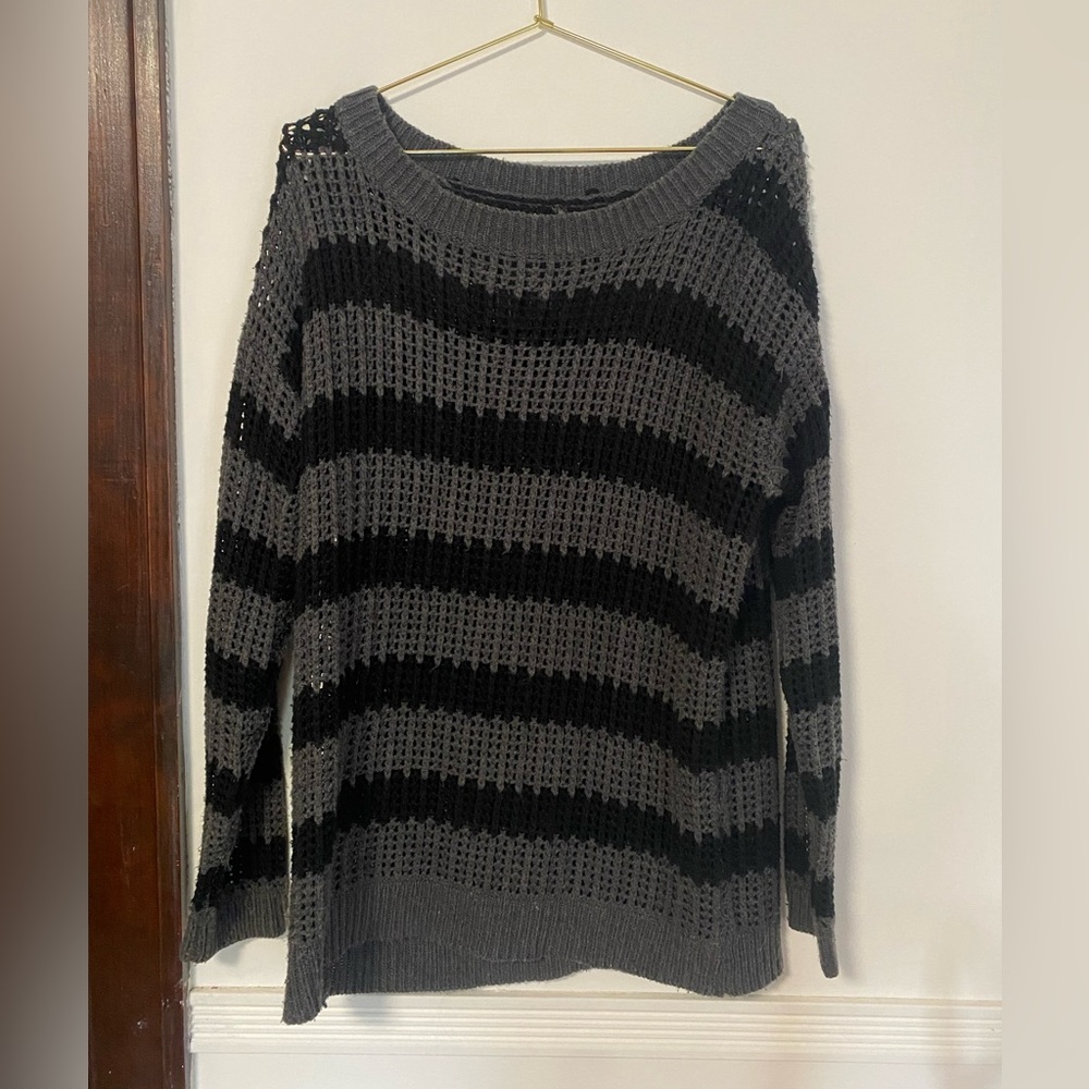 Grunge Grey and Black Striped Knit Sweater